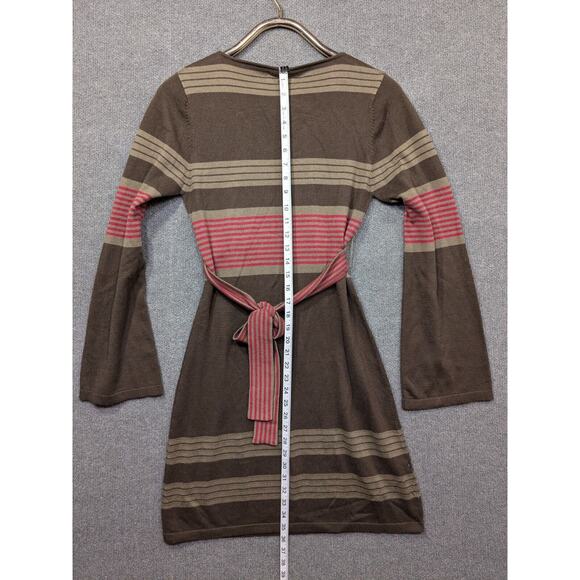 PrAna Sydney Sweater Dress Womens Small Brown Pink Striped Bell Sleeves - Picture 8 of 12